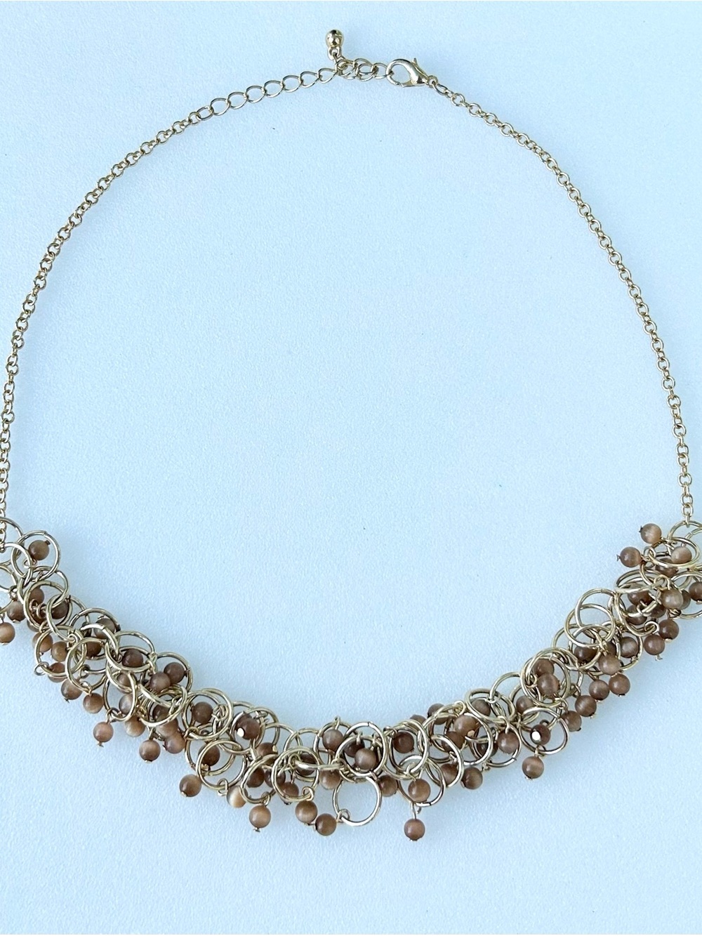 Gold-Tone Tiger Eye Glass Bead Cluster Necklace